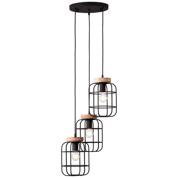 99255/66 GWEN Hanglamp R3xE27 Antiek hout/Mat zwart