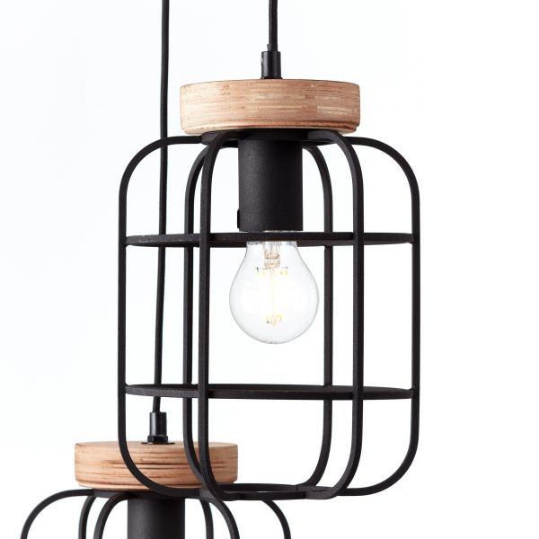 99255/66 GWEN Hanglamp R3xE27 Antiek hout/Mat zwart