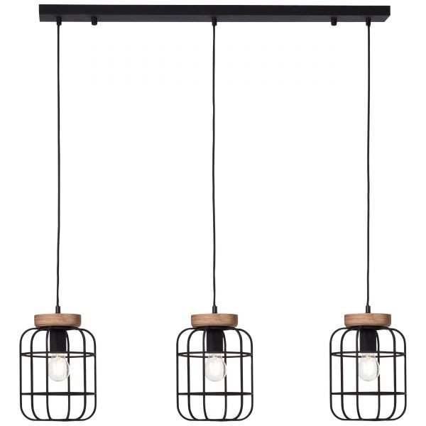 99256/66 GWEN Hanglamp 3xE27 Antiek hout/Mat zwart