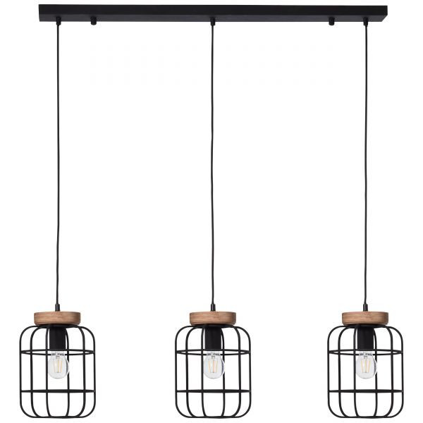 99256/66 GWEN Hanglamp 3xE27 Antiek hout/Mat zwart