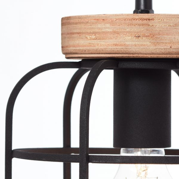 99256/66 GWEN Hanglamp 3xE27 Antiek hout/Mat zwart