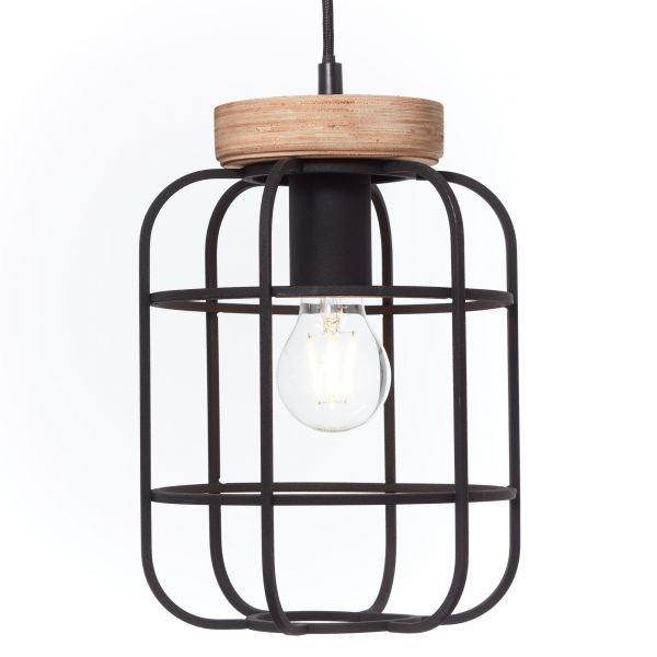 99256/66 GWEN Hanglamp 3xE27 Antiek hout/Mat zwart