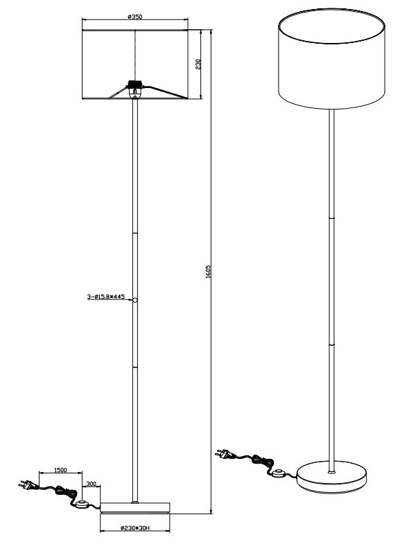 408200179 HOSTEL Vloerlamp E27 Zwart Goud
