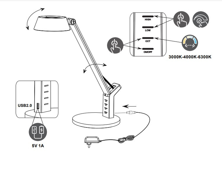 523090132 AVA Bureaulamp 5,2w 600lm 3000>4000>6000k Dim