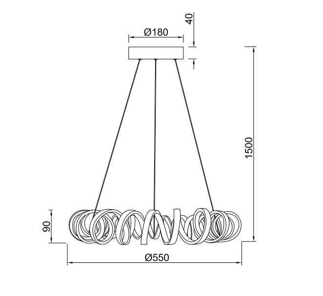 325110132 Curl Hanglamp 33w 2800lm 3000k 3Stap zwart