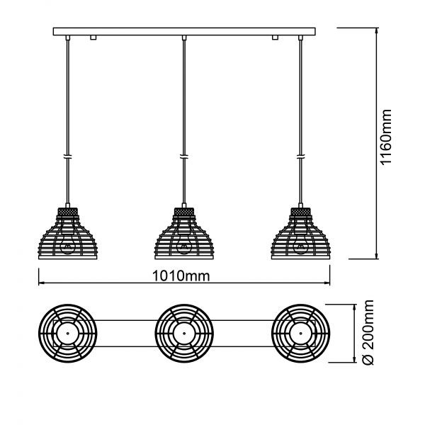 99561/76 AVIA Hanglamp 3xE27 Zwart Hout 
