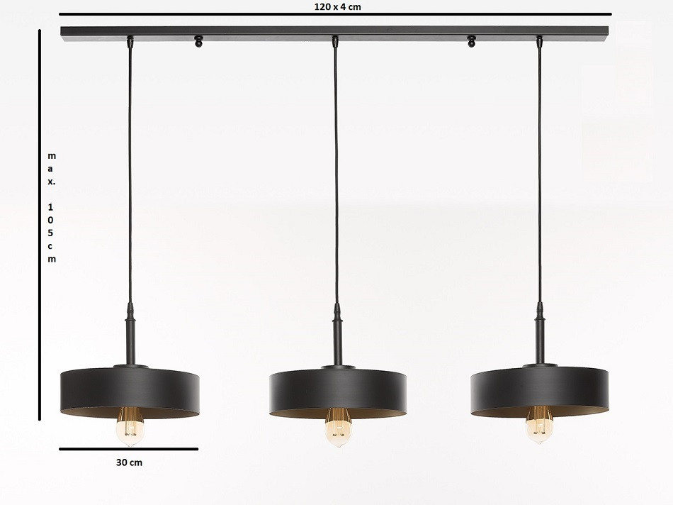 Hanglamp 3xE27 zwart + mat goud