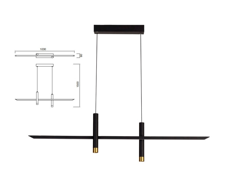Led Hanglamp 30w 1400lm Warm Zwart Goud