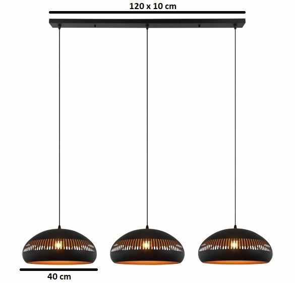 Hanglamp 3xE27 zwart goud