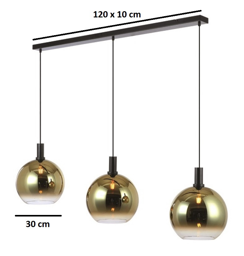 Hanglamp 3xE27 zwart gold to clear