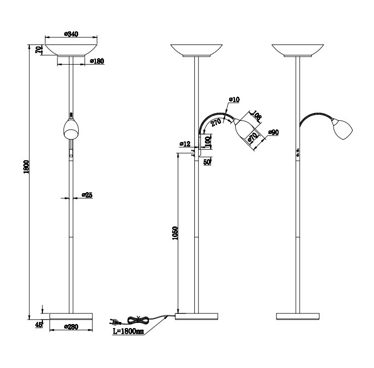 R40063107 GERRY Vloerlamp E27+E14 Nikkelmat Glas