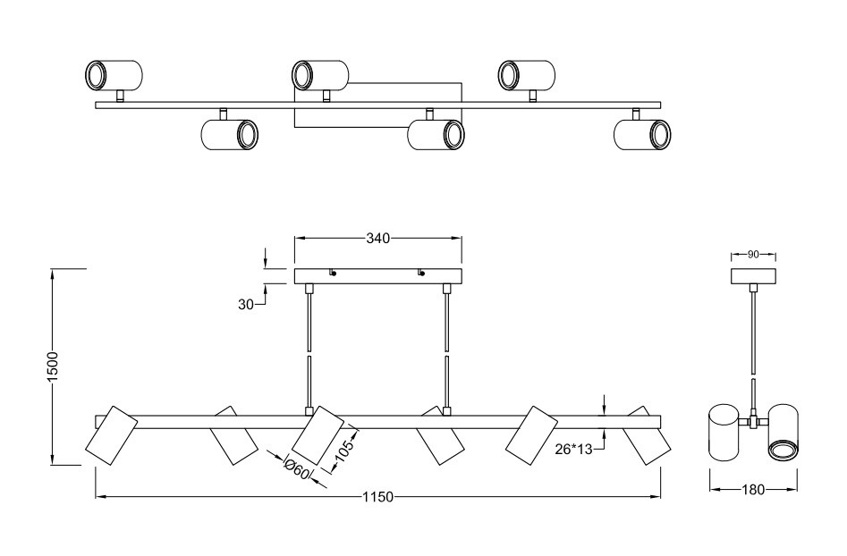 302400632 MARLEY Hanglamp 6xGU10 zwart