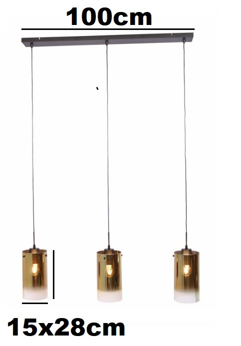 Hanglamp 3xE27 zwart gold to clear