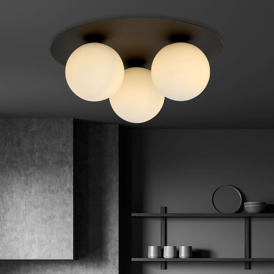 Plafondlicht 3xE14 zwart/opaal