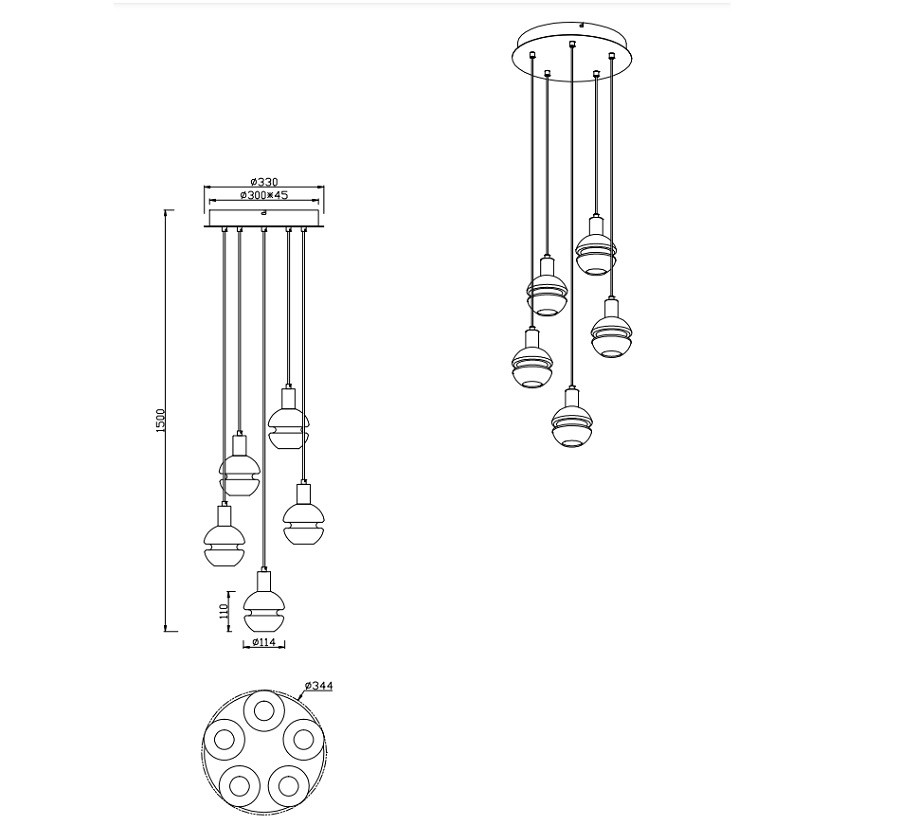 313100532 MELA Hanglamp 5xE14 zwart