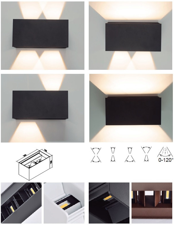 Wandlicht 22w 4x550lm Warm Zwart