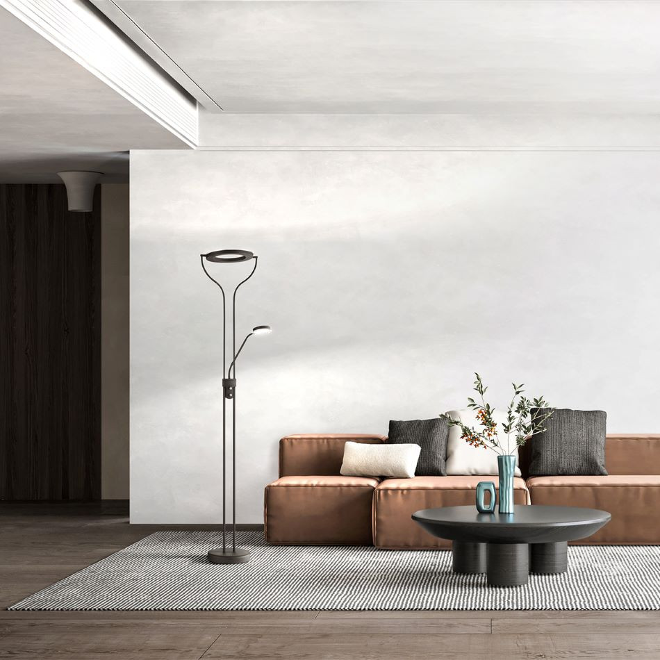 Vloerlamp 30+6,5w 2700>3350>4000k DIM zwart