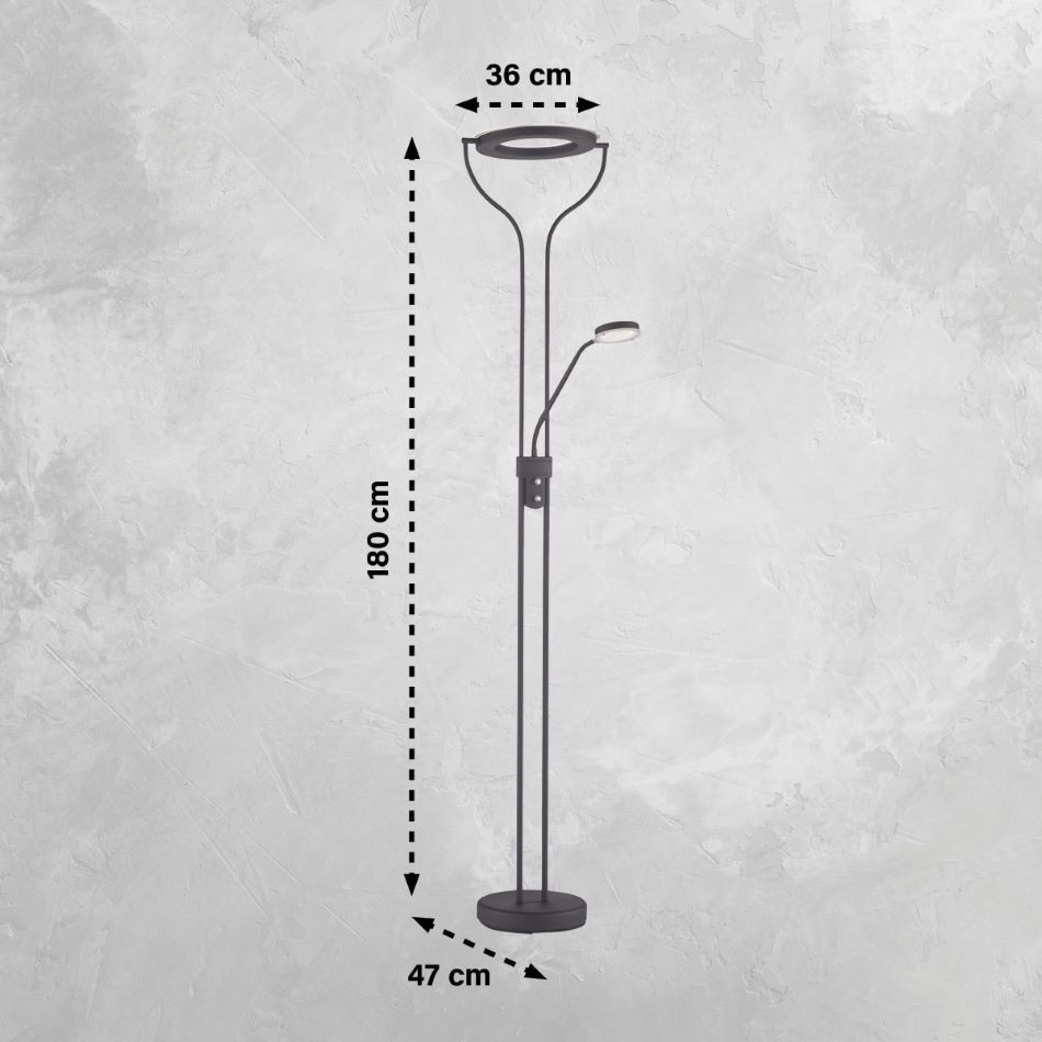 Vloerlamp 30+6,5w 2700>3350>4000k DIM zwart