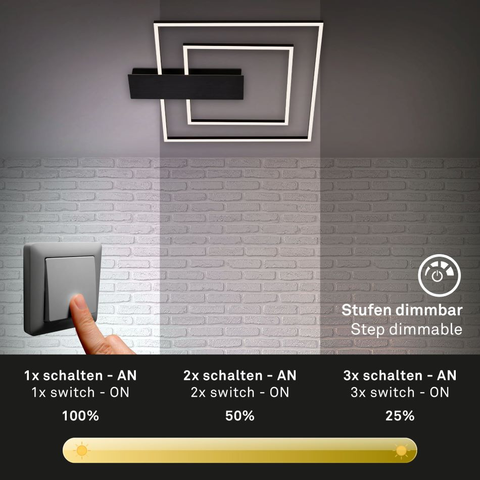 LED Plafondlamp Zwart 3StapDim