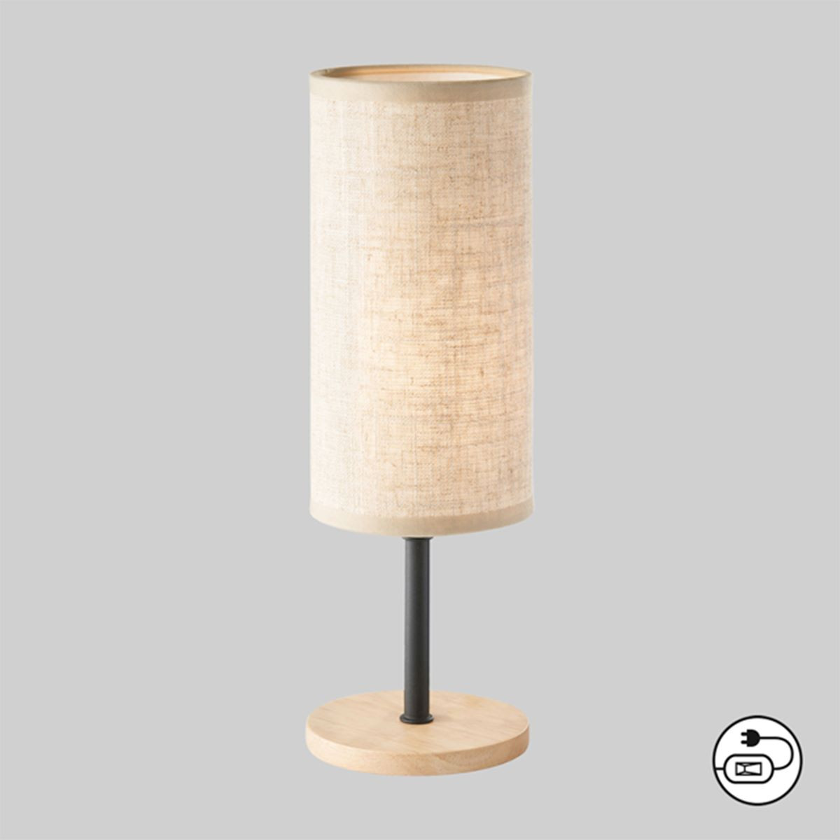 Tafellamp E14 Zwart Hout Linnen