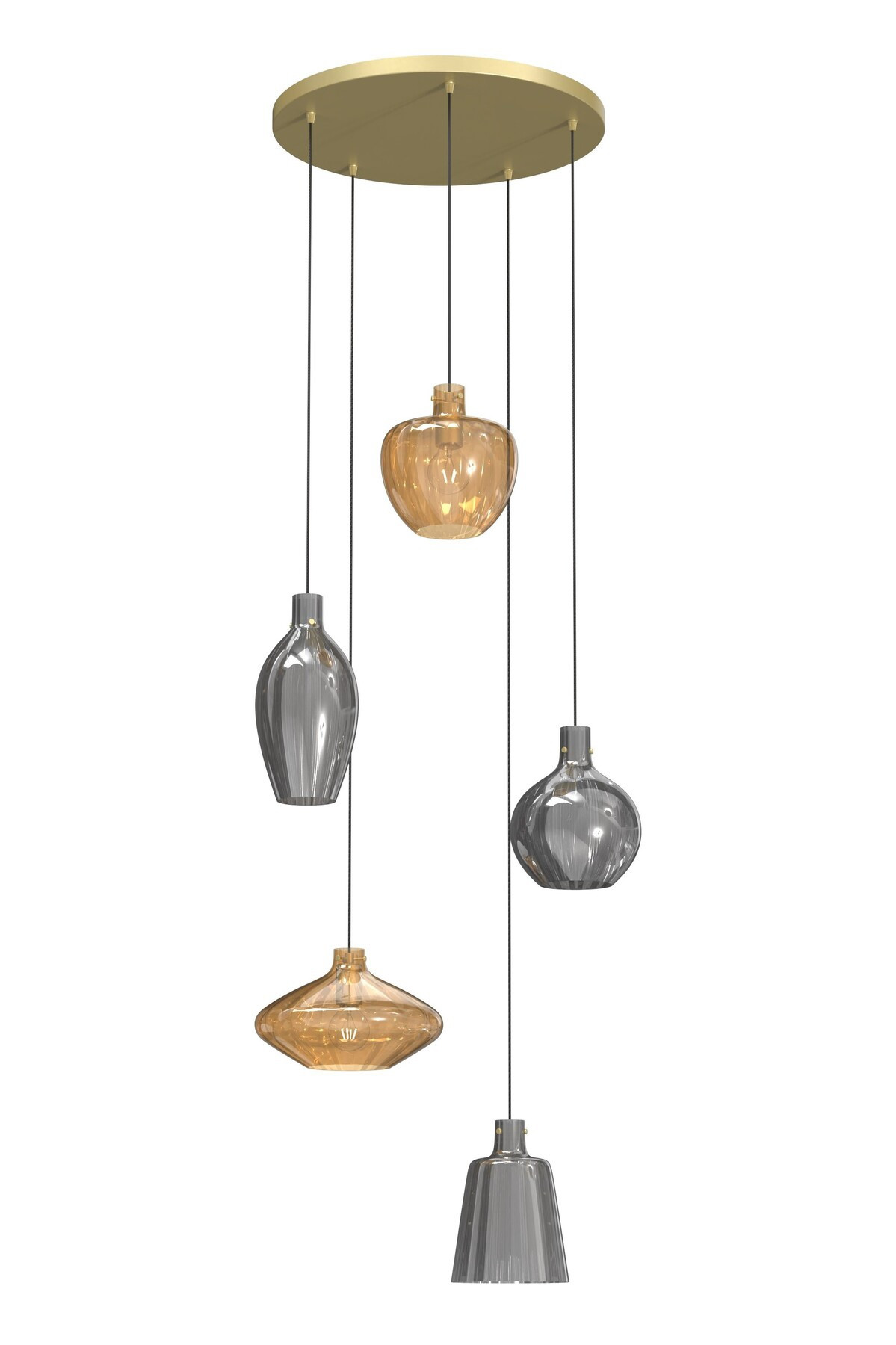 Hanglamp 5xE14 Matgoud+Smoke+Amber