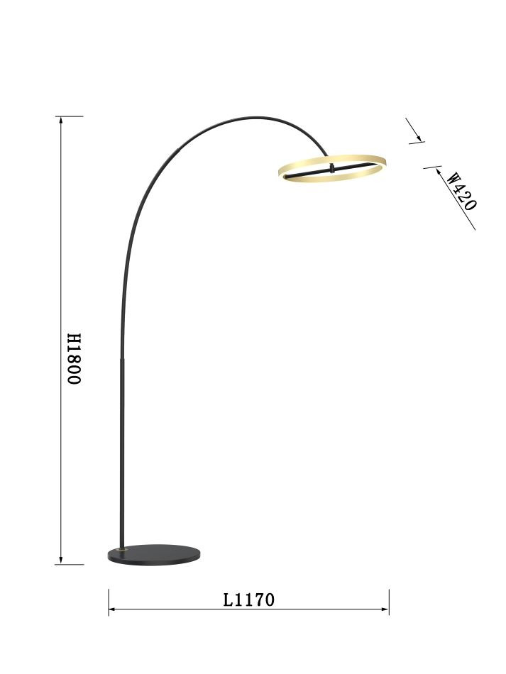 Vloerlamp 21w 2350lm 3000k 3Stap Zwart+Goud