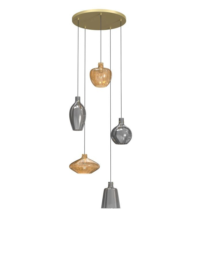 Hanglamp 5xE14 Matgoud+Smoke+Amber