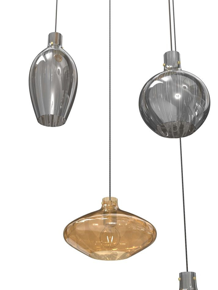 Hanglamp 5xE14 Matgoud+Smoke+Amber