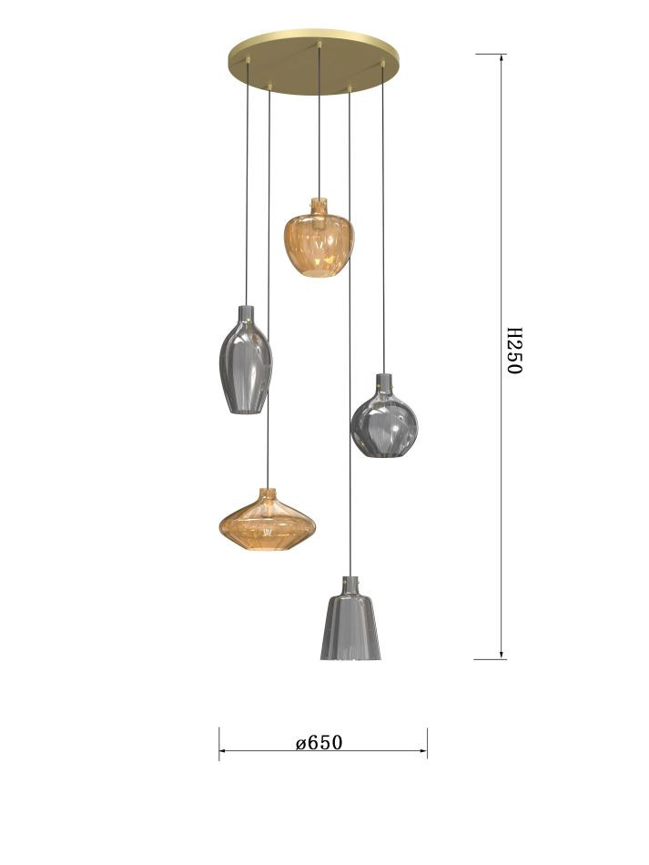 Hanglamp 5xE14 Matgoud+Smoke+Amber