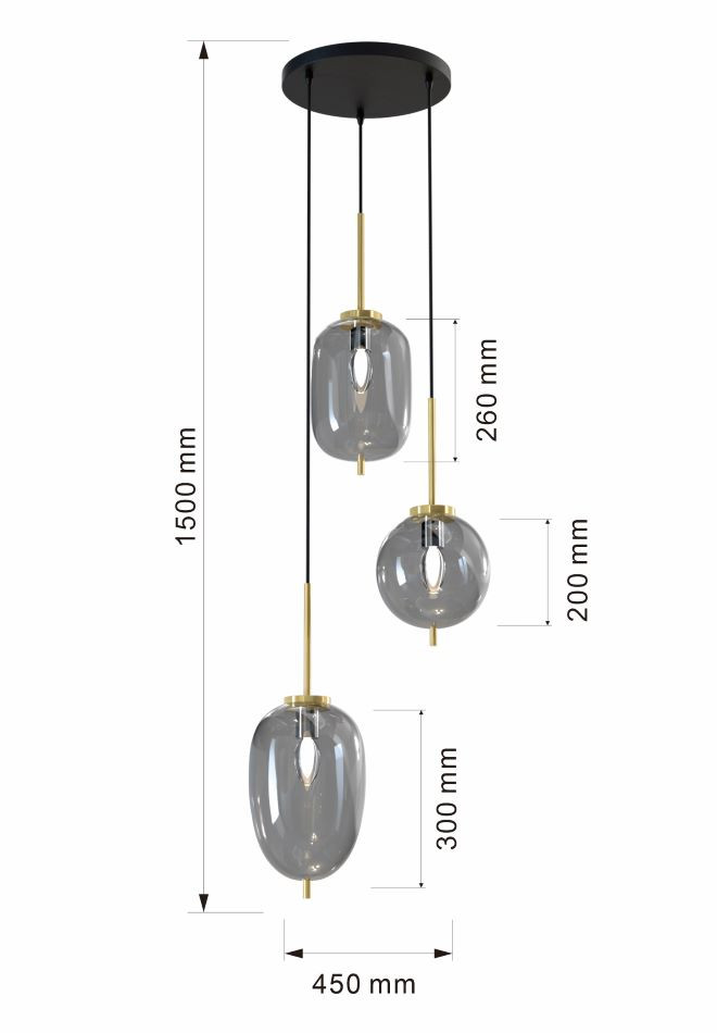 Hanglamp 3xE14 Zwart+Goud
