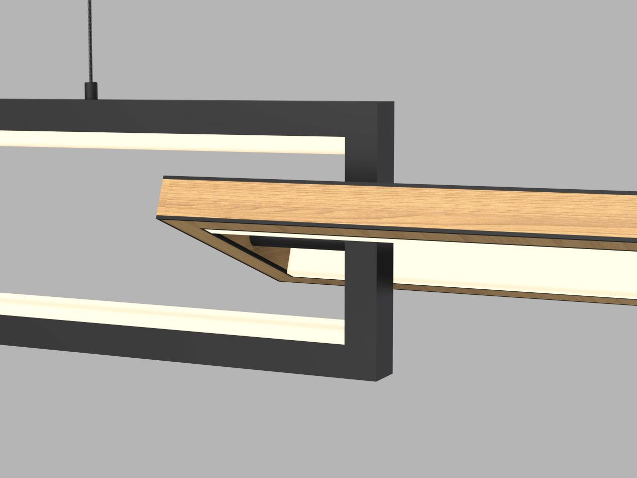 Luster 30w 3000lm 3000k 3Stap Zwart+Hout