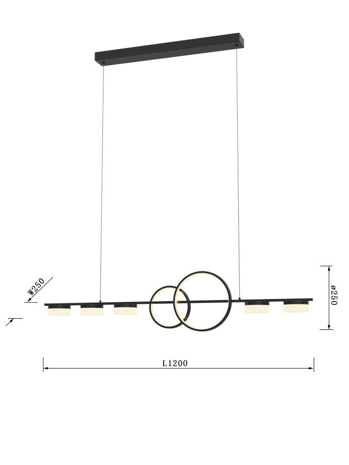 Luster 58w 5800lm 3000k 3Stap Zwart