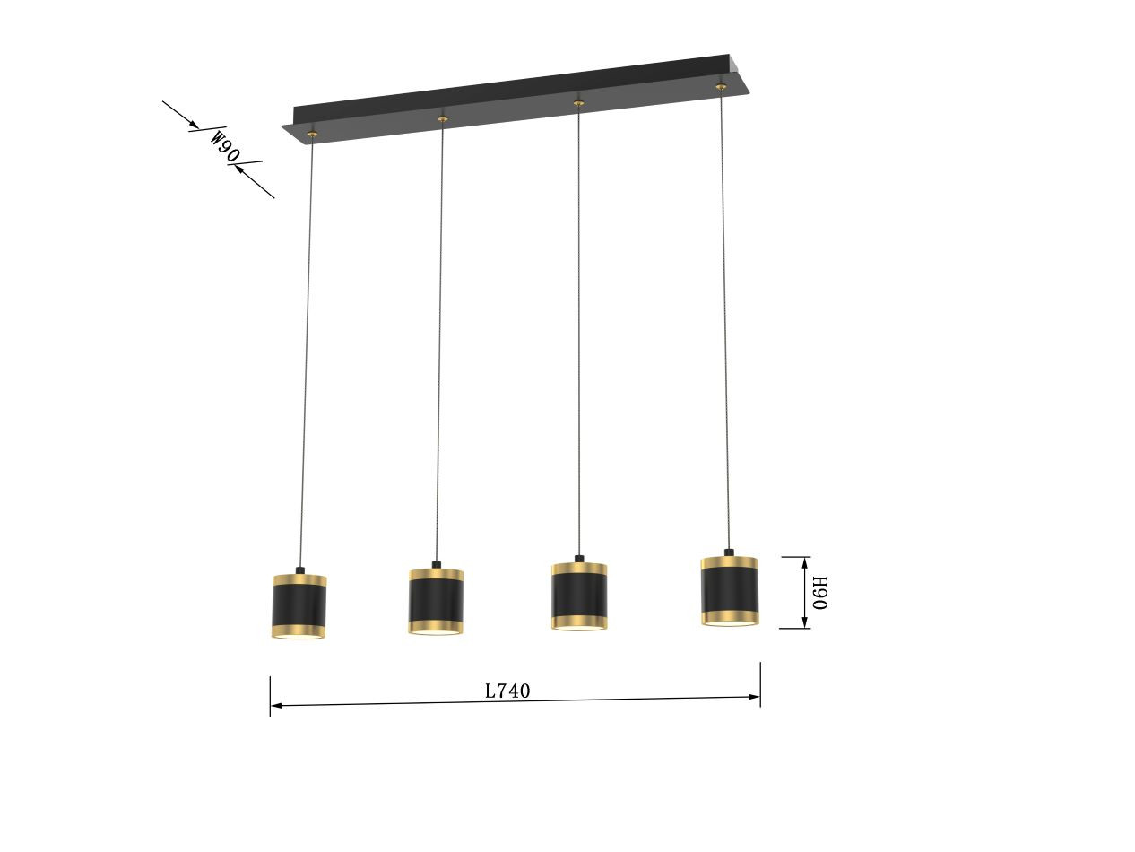Hanglamp 34w 3900lm 3000k 3Stap Zwart+Goud