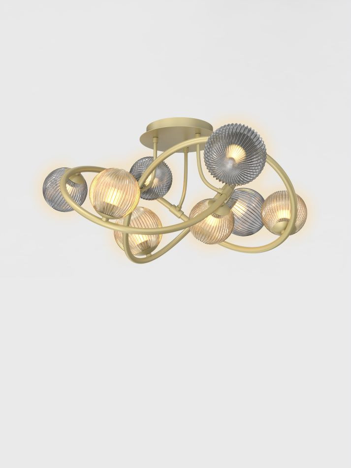 00237/28/02 TROPEZ Plafondlicht 8xG9 Mat goud+Smoke+Amber