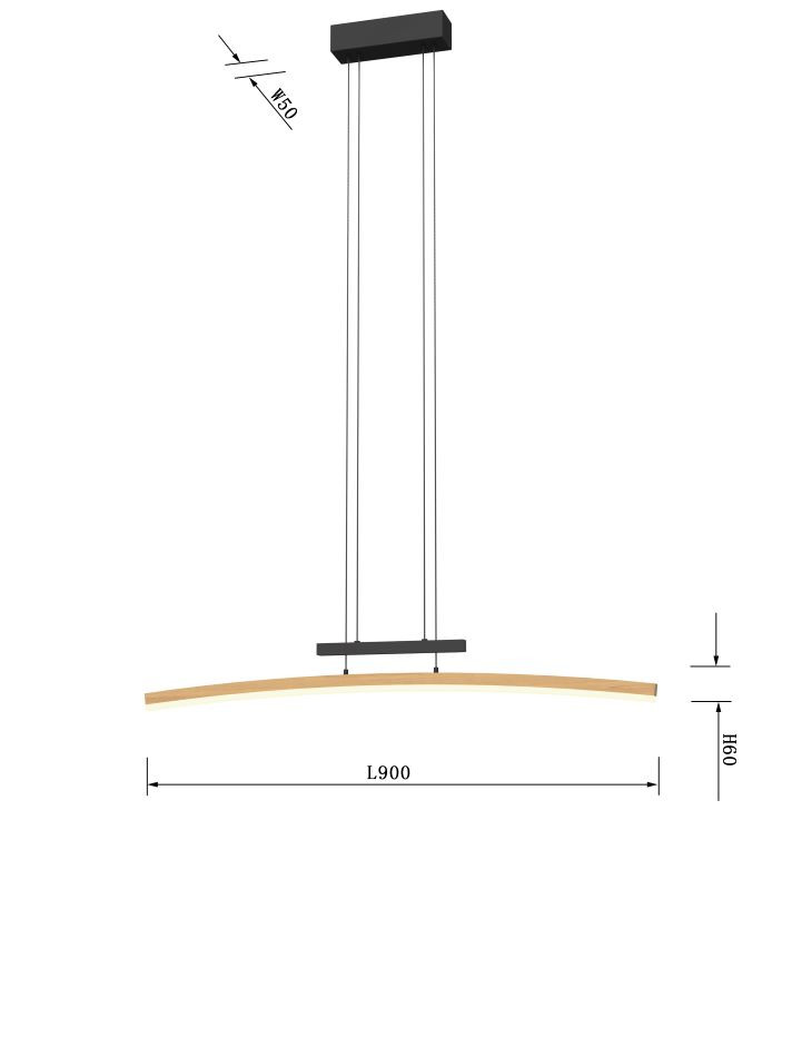Luster 27w 3050lm 3000k 3Stap Zwart+Hout