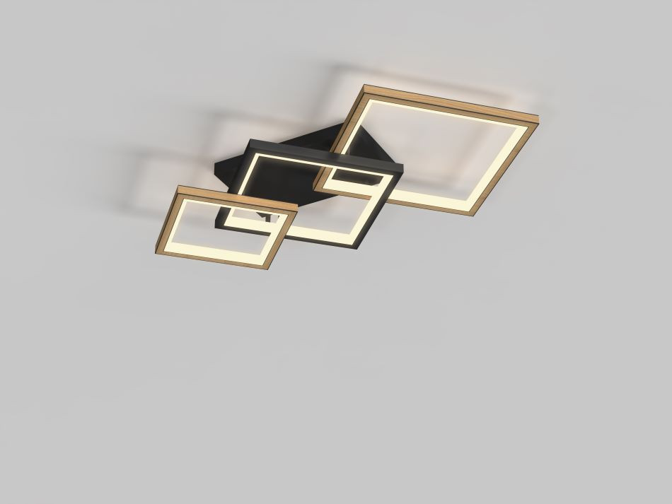 Plafonnier 39w 4200lm 3000k 3Stap Zwart+HoutLook