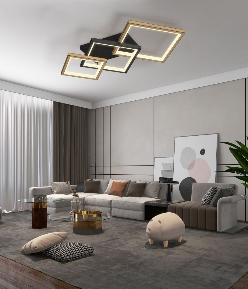 Plafonnier 39w 4200lm 3000k 3Stap Zwart+HoutLook