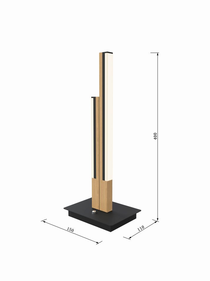 Tafellamp 10,5w 1100lm 3000k 3Stap Zwart+Hout