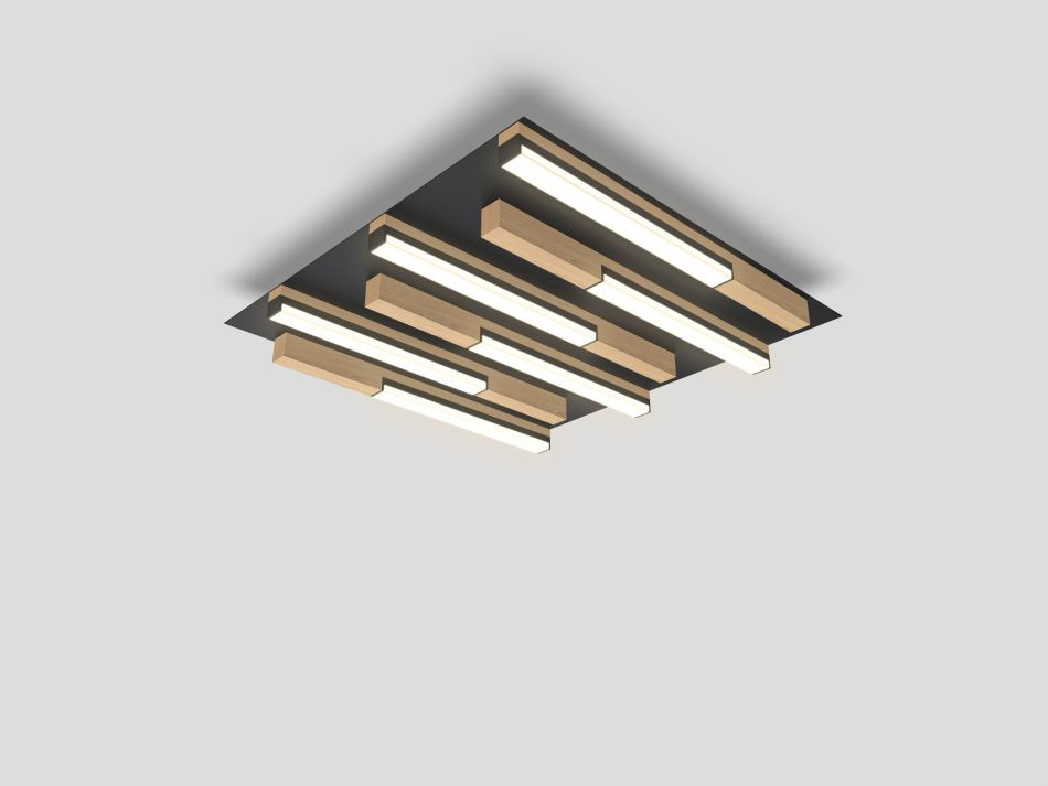 Plafonnier 26w 3000lm 3000k 3Stap Zwart+Hout