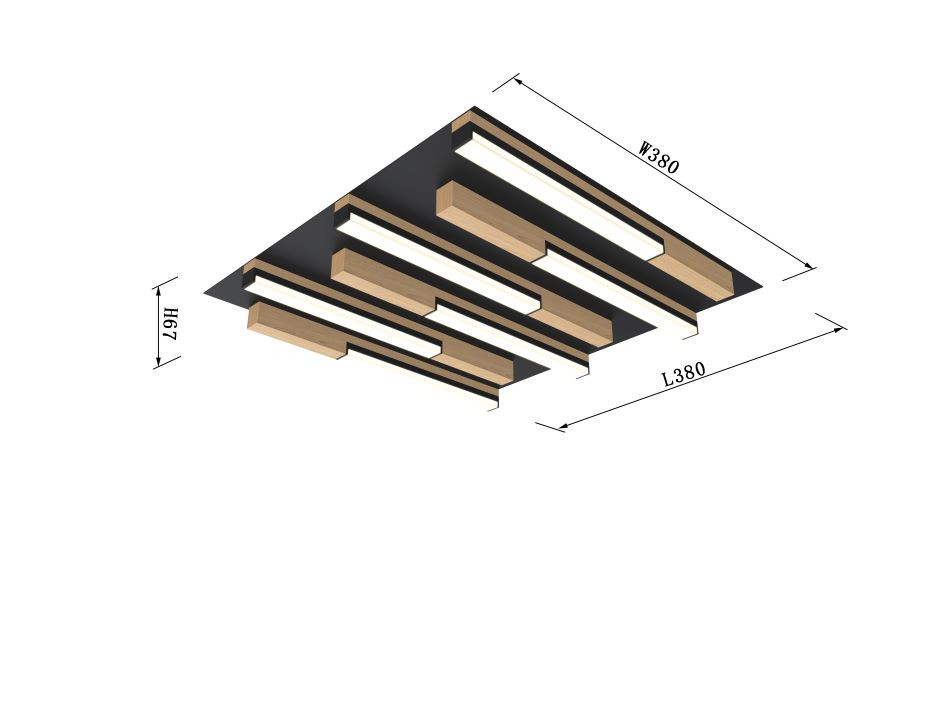 Plafonnier 26w 3000lm 3000k 3Stap Zwart+Hout