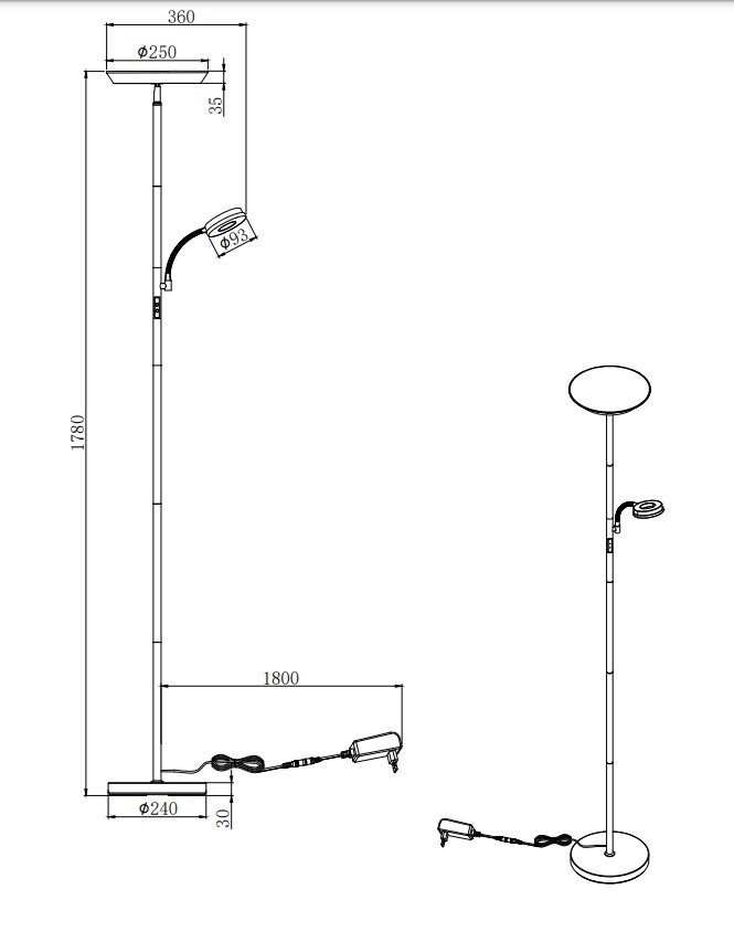 SPECTER R47842132 Vloerlamp+Leeslamp 17+4,5w 1900+450lm 3CCT zwart