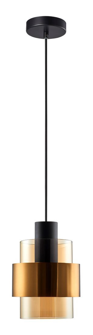 Hanglamp E27 Zwart/Goud Amber Glas
