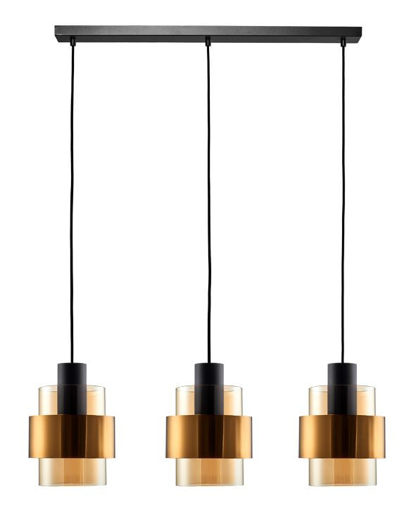 Hanglamp 3xE27 Zwart/Goud Amber Glas