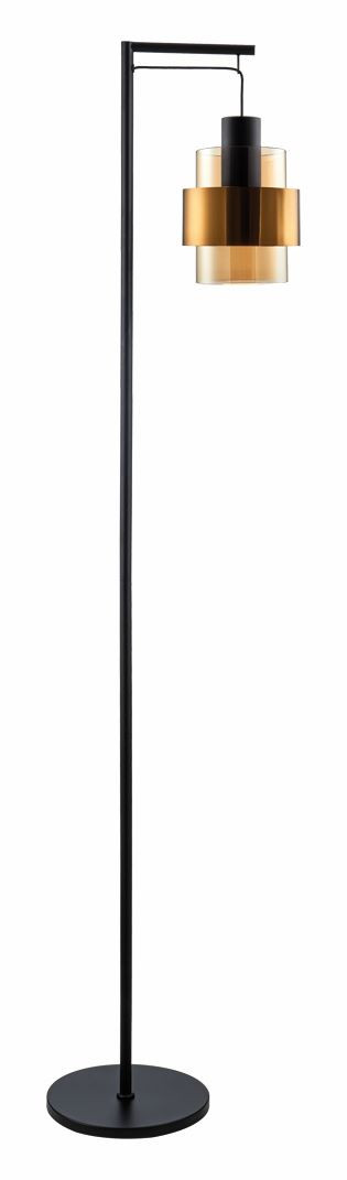 Vloerlamp E27 Zwart/Goud Amber Glas
