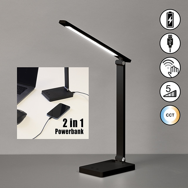 Accu/Oplaadbare Bureaulamp 2,5w 250lm CCT Dim Zwart