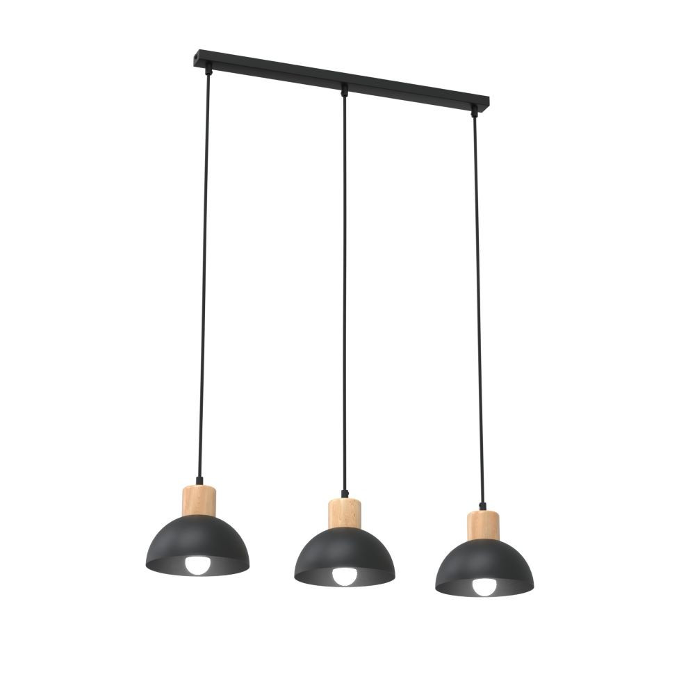 Hanglamp 3xE27 zwart hout