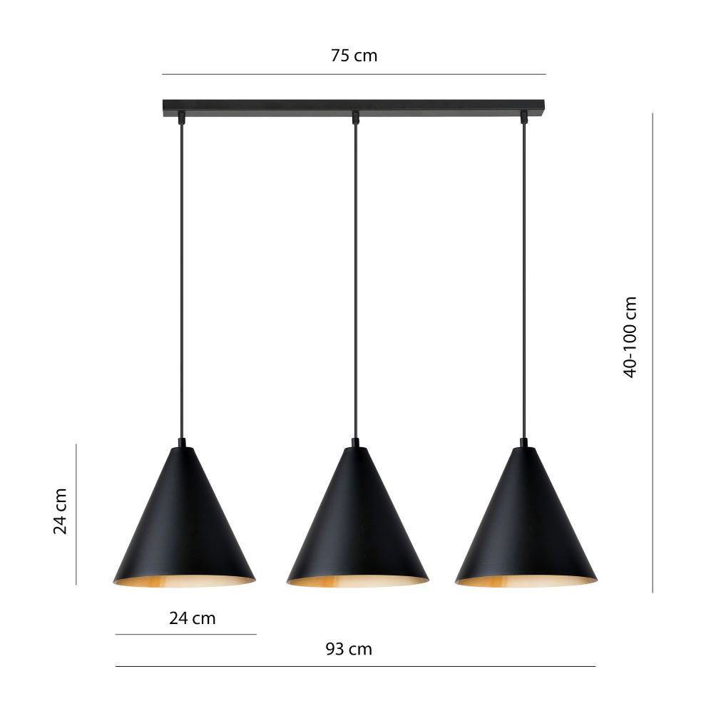Hanglamp 3xE27 zwart/goud