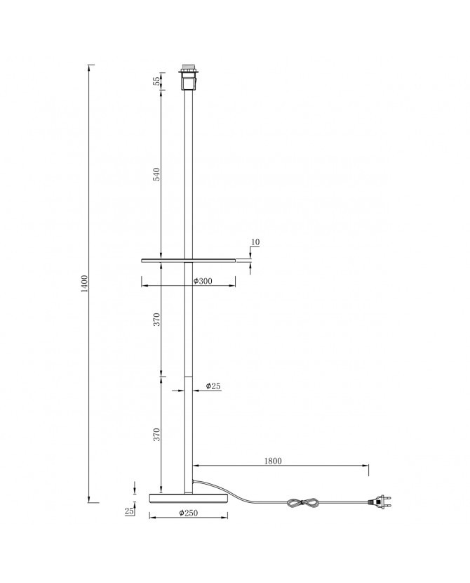 Vloerlamp E27 zwart met tafel (zonder kap)