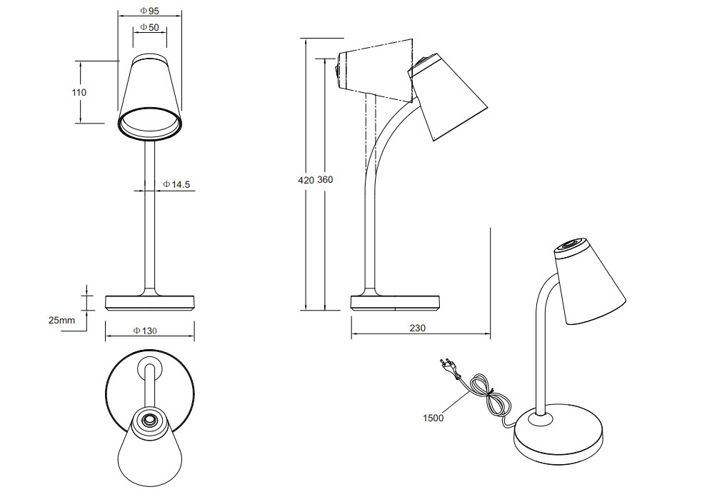 R55831102 PONGO Bureaulamp 4,5w 500lm 3000k zwart