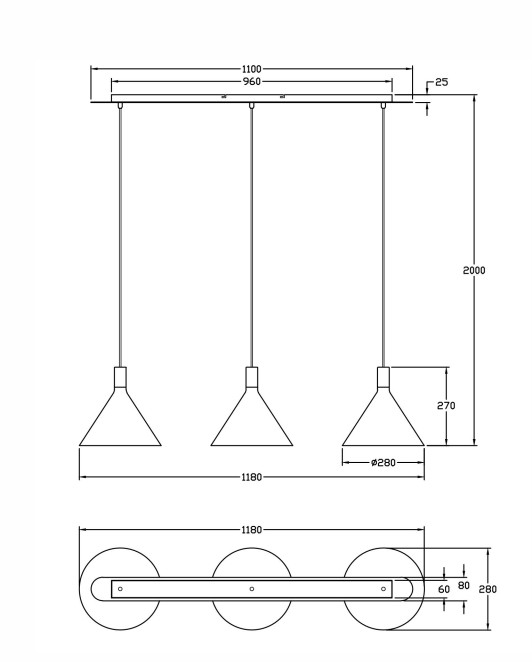 Hanglamp 3xE27 Zwart/Opaal